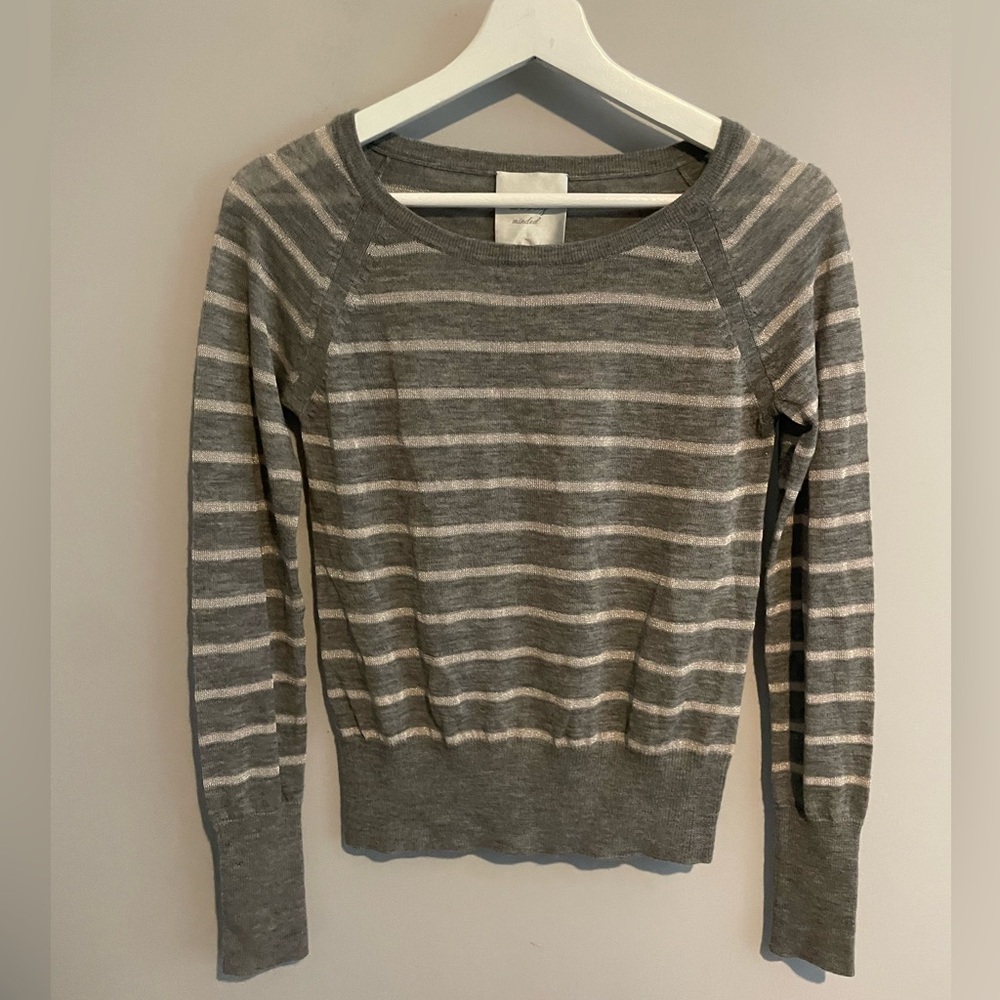 WOOLLY MINDED Shimmer Stripe Wool Cashmere Sweater Women S‎ Gray